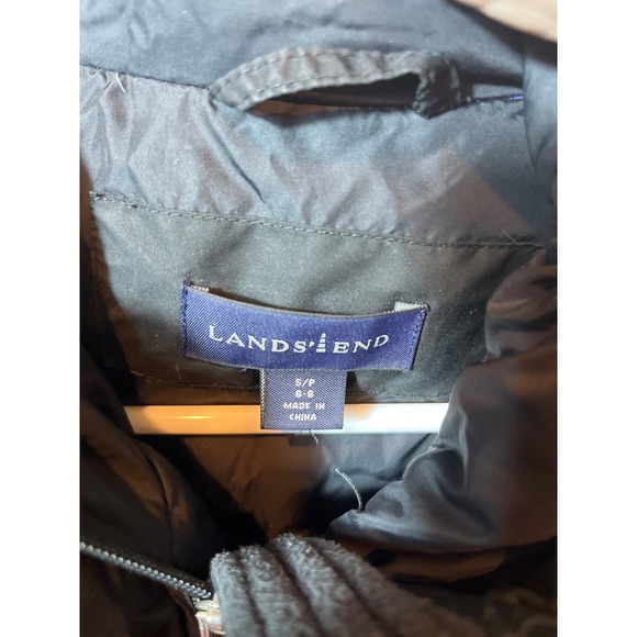Lands End Womens Down Winter Parka Coat Black‎ Small Fur hood - Picture 3 of 5